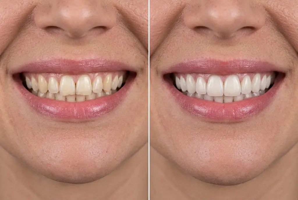 Antes e depois de tratamento estético do sorriso